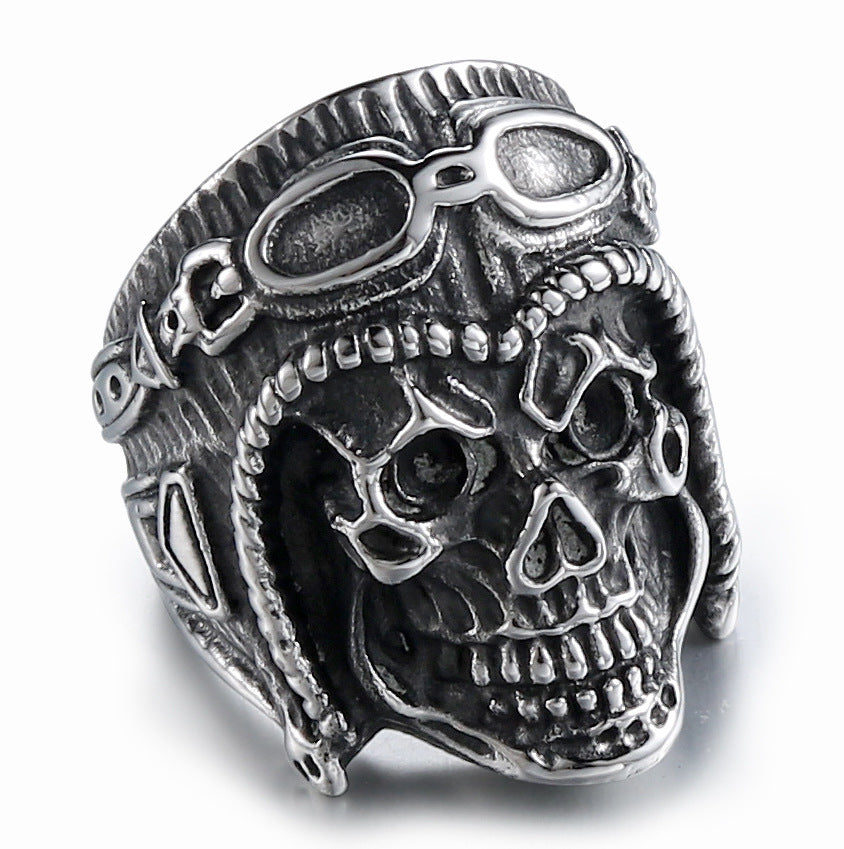 Titanium Steel Skull Ring for Men - Retro Punk Style Dominant Personality Jewelry