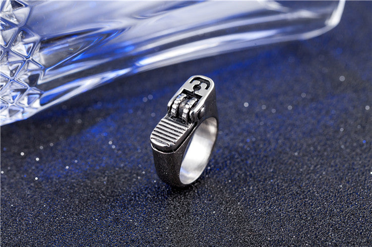 Vintage Titanium Steel Men's Ring with Unique Lighter Design