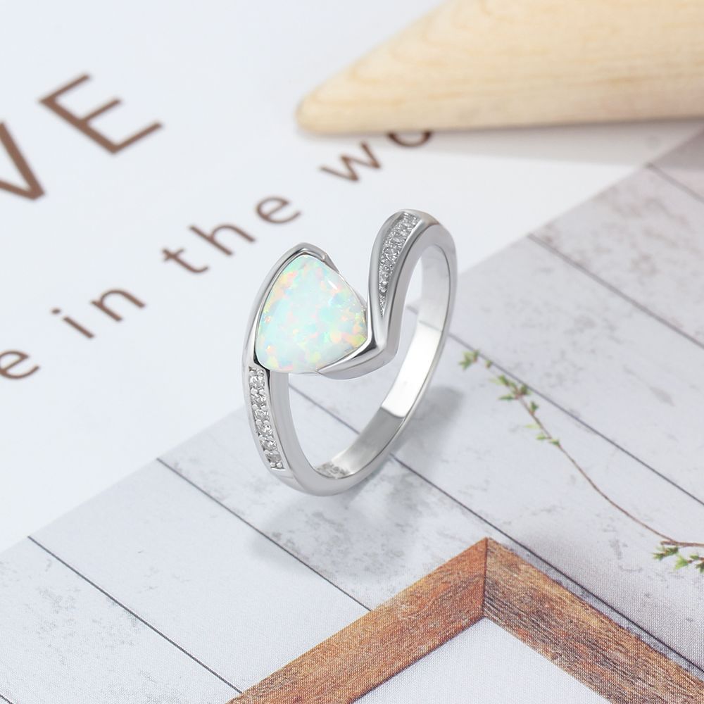 Triangle Opal Embrace Arm Zircon Sterling Silver Ring