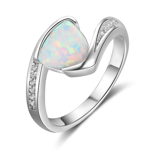 Triangle Opal Embrace Arm Zircon Sterling Silver Ring