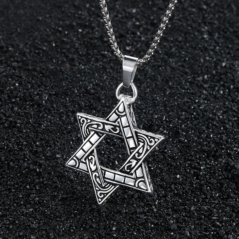 Stylish Men's Hexagram Pendant - Personalized Titanium Steel Jewelry for Retro Punk Fashion