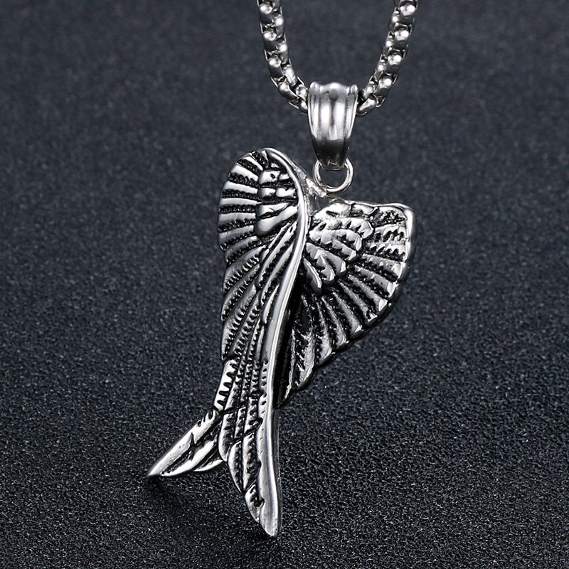 Titanium Steel Angel Wings Pendant, Trendy Retro Jewelry for Men