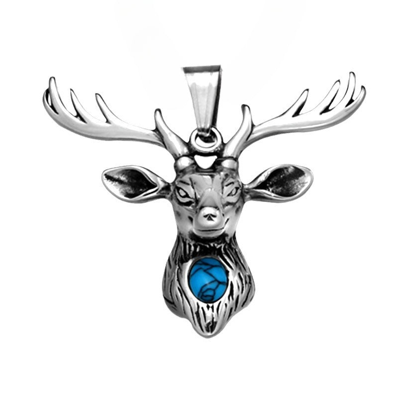 Men's Titanium Steel Pendant with Turquoise Inlaid Christmas Elk Design