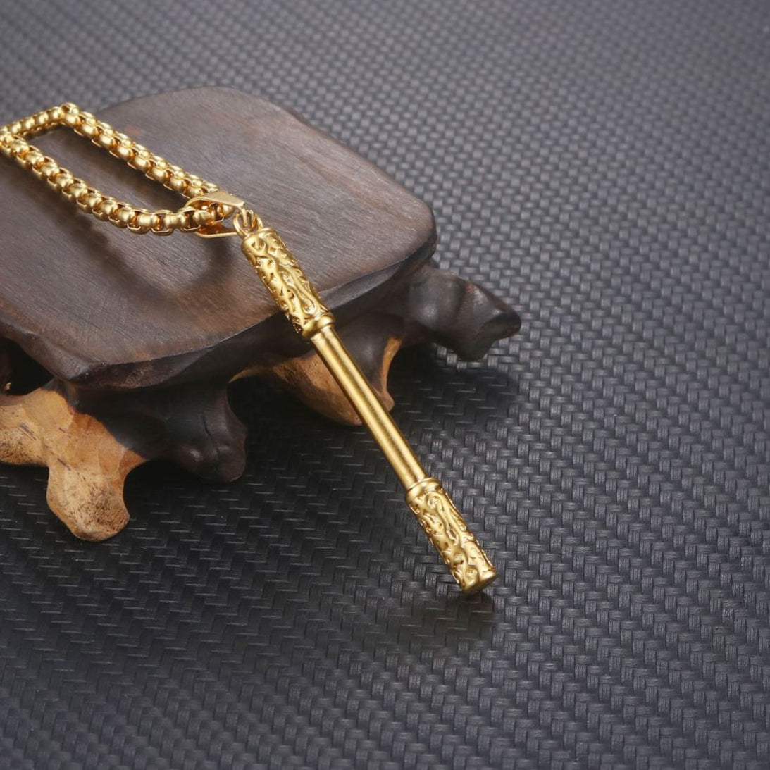 Wukong-Inspired Men's Titanium Steel Pendant with Golden Cudgel Design