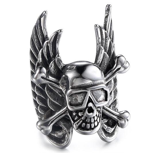 Punk Wing Skull Ring for Men in Titanium Steel - Bold and Edgy Jewelry Directly from Manufacturer