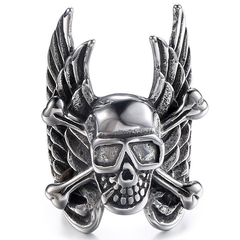 Punk Wing Skull Ring for Men in Titanium Steel - Bold and Edgy Jewelry Directly from Manufacturer