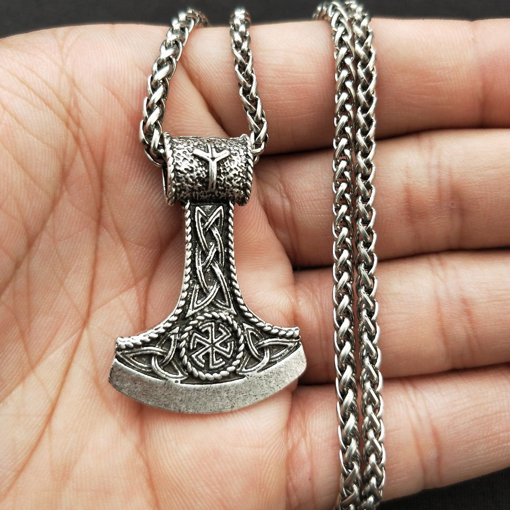 Viking Rune Hammer Amulet Necklace with Celtic Twist for Men