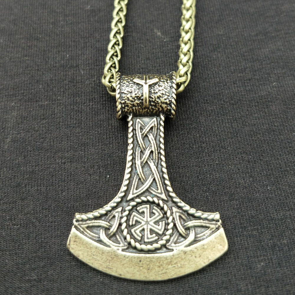 Viking Rune Hammer Amulet Necklace with Celtic Twist for Men