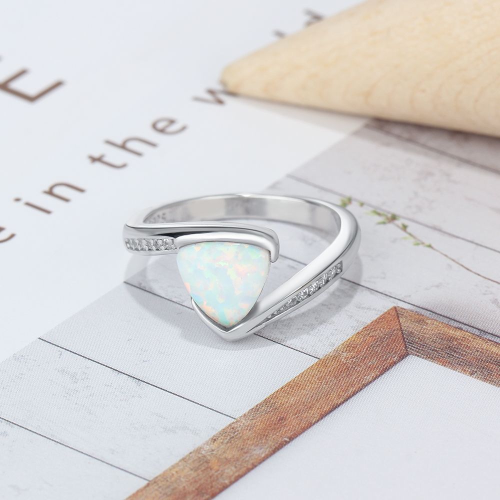 Triangle Opal Embrace Arm Zircon Sterling Silver Ring