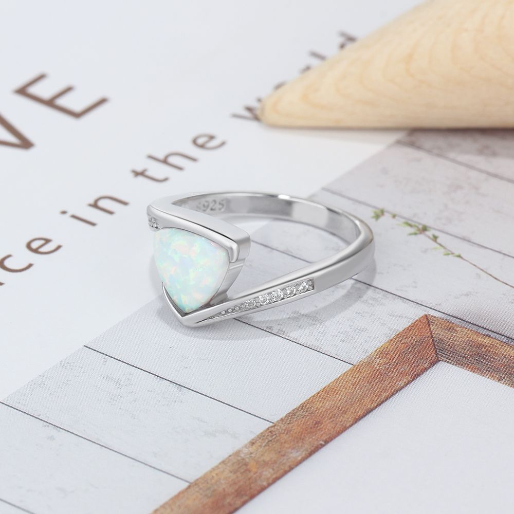 Triangle Opal Embrace Arm Zircon Sterling Silver Ring