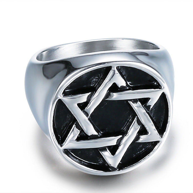 Hexagram Titanium Steel Ring for Men - Retro Punk Personalized Jewelry