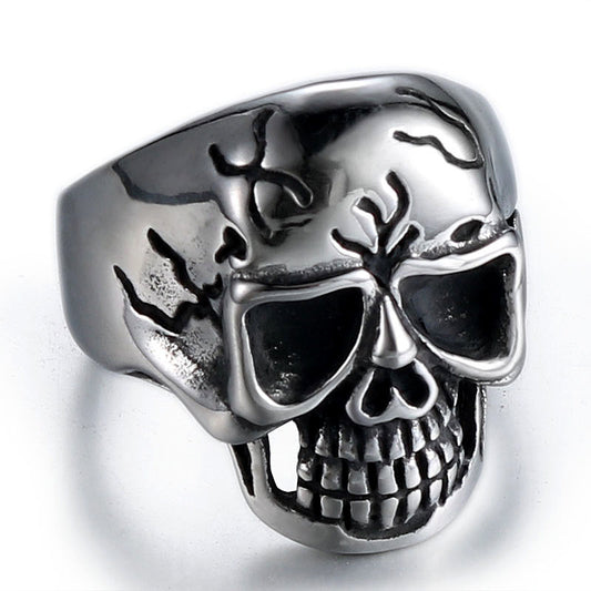 Titanium Steel Skull Ring for Men - Retro Punk Religious Totem Jewelry in European and American Style