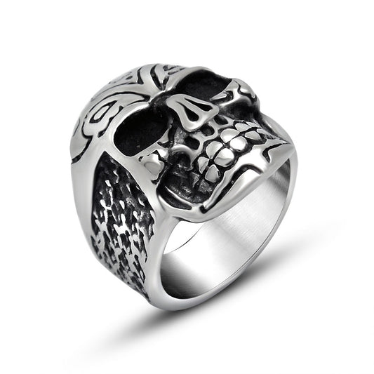 Vintage-Inspired Skull Design Oversized Titanium Steel Ring - Stylish Thumb Ring for Men in Stainless Steel