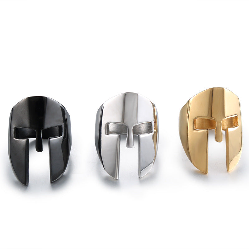 Titanium Steel Warrior Mask Ring for Men - Retro Helmet Design, Personalized Stainless Steel Index Finger Accessory