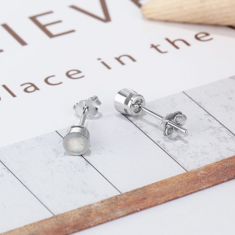 Single Round Opal Sterling Silver Stud Earrings