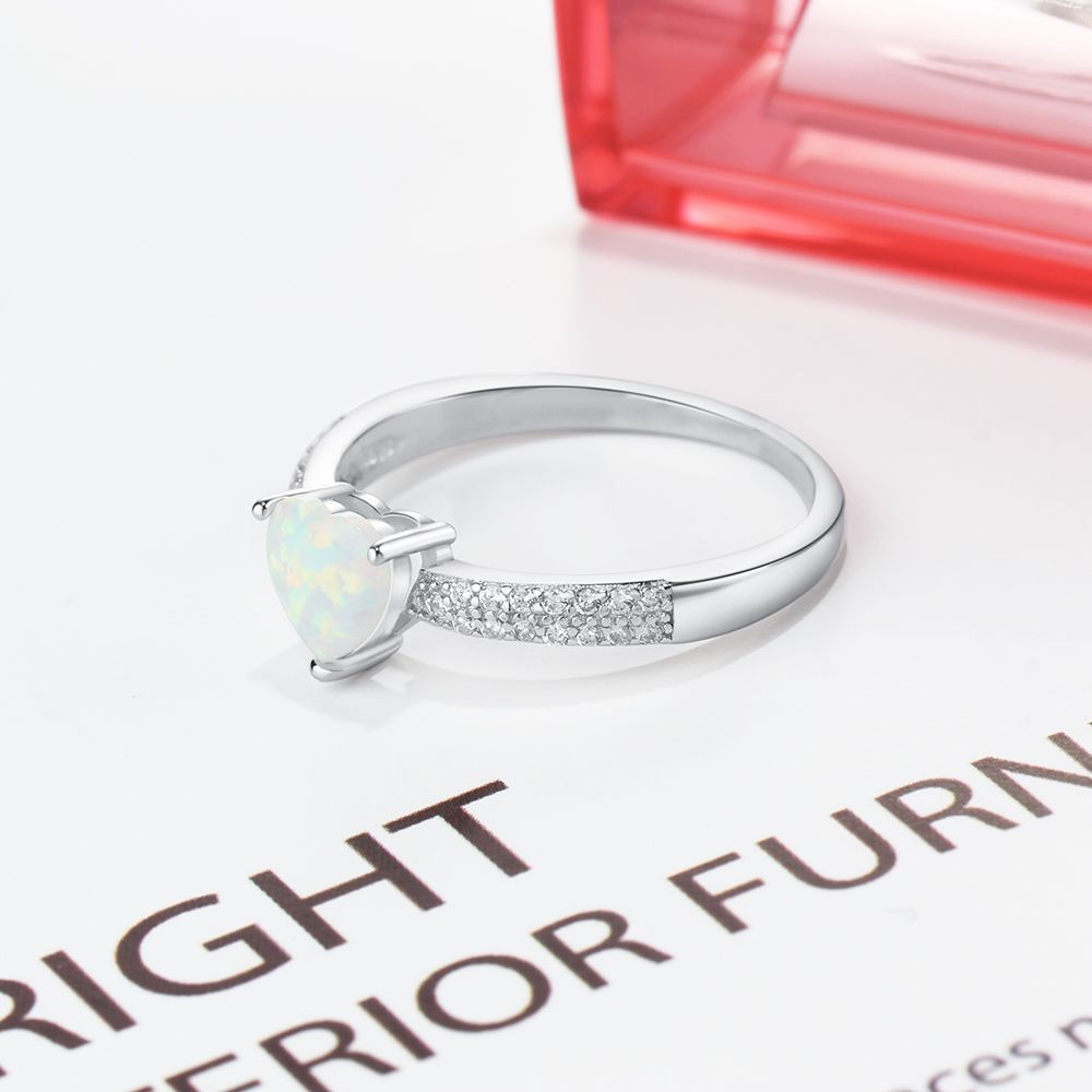 Heart Shape Opal Stone Zircon Sterling Silver Ring