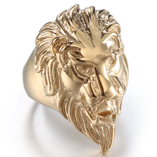 Titanium Steel Lion Head Ring for Men - Retro Punk Design in European and American Fashion