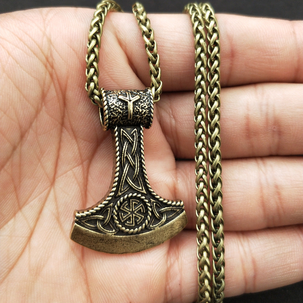 Viking Rune Hammer Amulet Necklace with Celtic Twist for Men