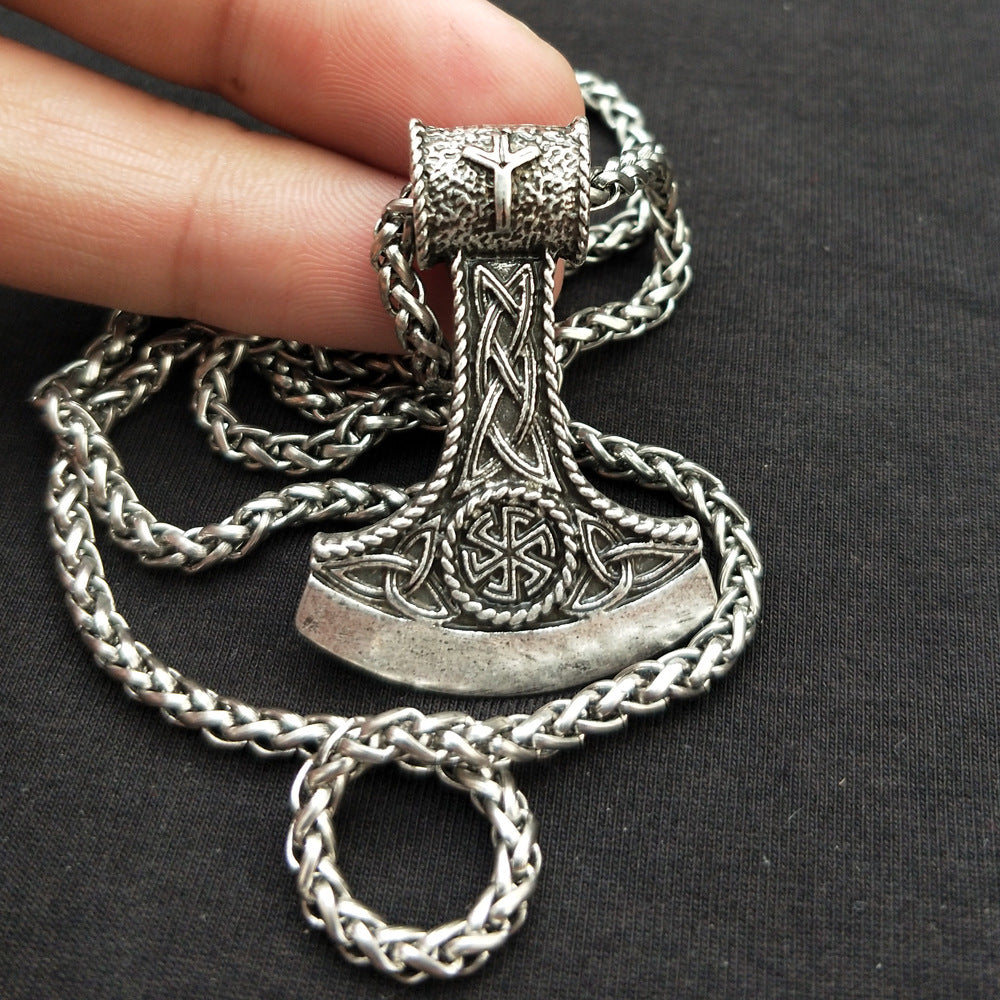 Viking Rune Hammer Amulet Necklace with Celtic Twist for Men