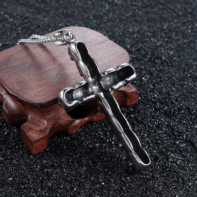 Retro Stainless Steel Skull Cross Pendant for Men - European and American Punk Style