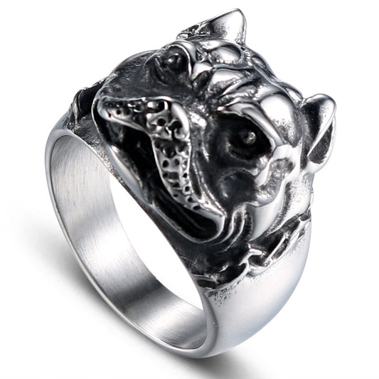 Retro Punk Titanium Steel Bulldog Ring for Men - European and American Style