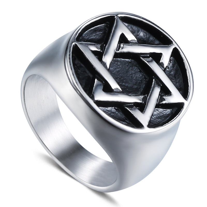 Hexagram Titanium Steel Ring for Men - Retro Punk Personalized Jewelry