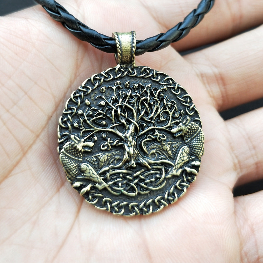 Viking Odin Wolf Necklace with Celtic Wolf and Tree of Life Pendants