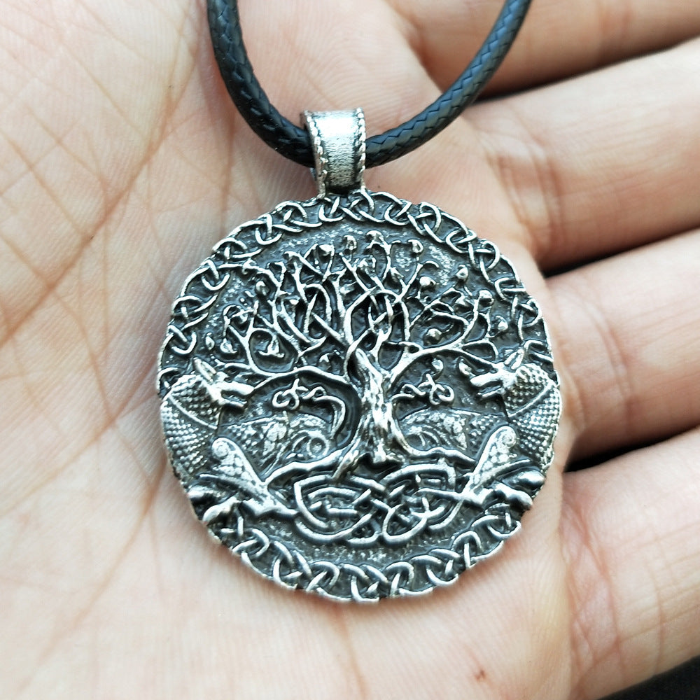 Viking Odin Wolf Necklace with Celtic Wolf and Tree of Life Pendants