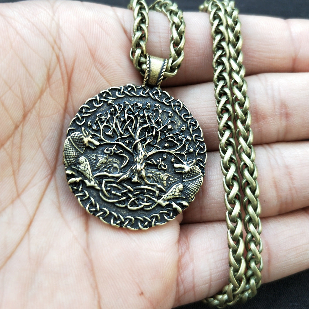 Viking Odin Wolf Necklace with Celtic Wolf and Tree of Life Pendants