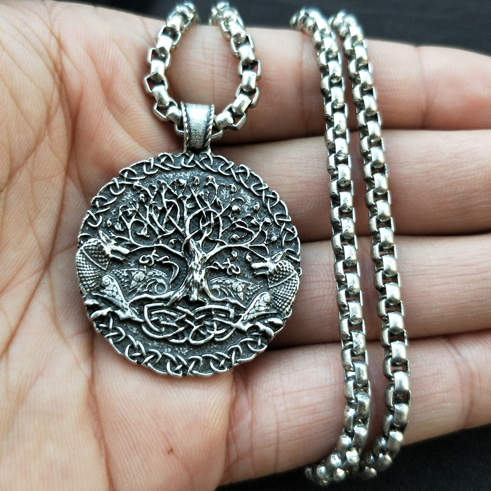 Viking Odin Wolf Necklace with Celtic Wolf and Tree of Life Pendants