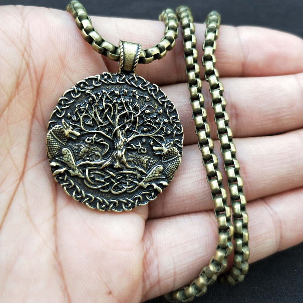 Viking Odin Wolf Necklace with Celtic Wolf and Tree of Life Pendants