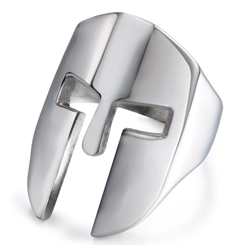 Titanium Steel Warrior Mask Ring for Men - Retro Helmet Design, Personalized Stainless Steel Index Finger Accessory