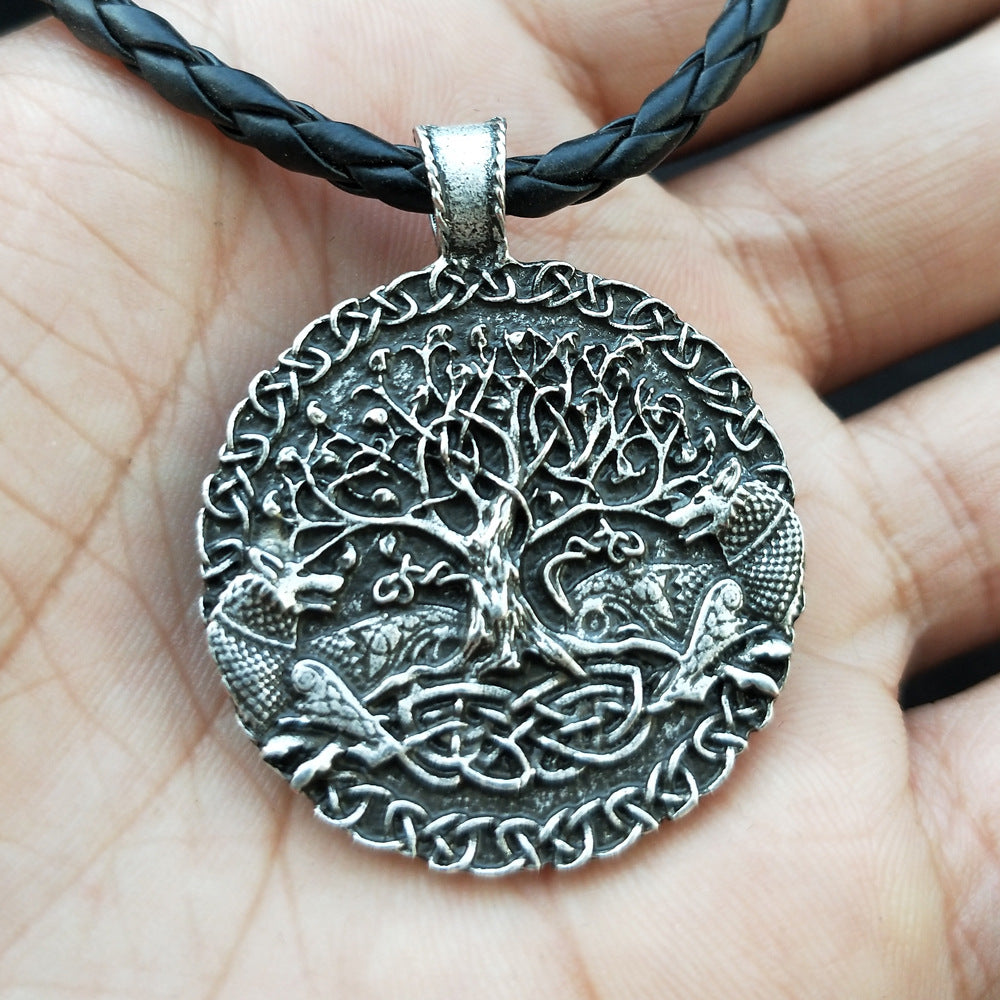 Viking Odin Wolf Necklace with Celtic Wolf and Tree of Life Pendants