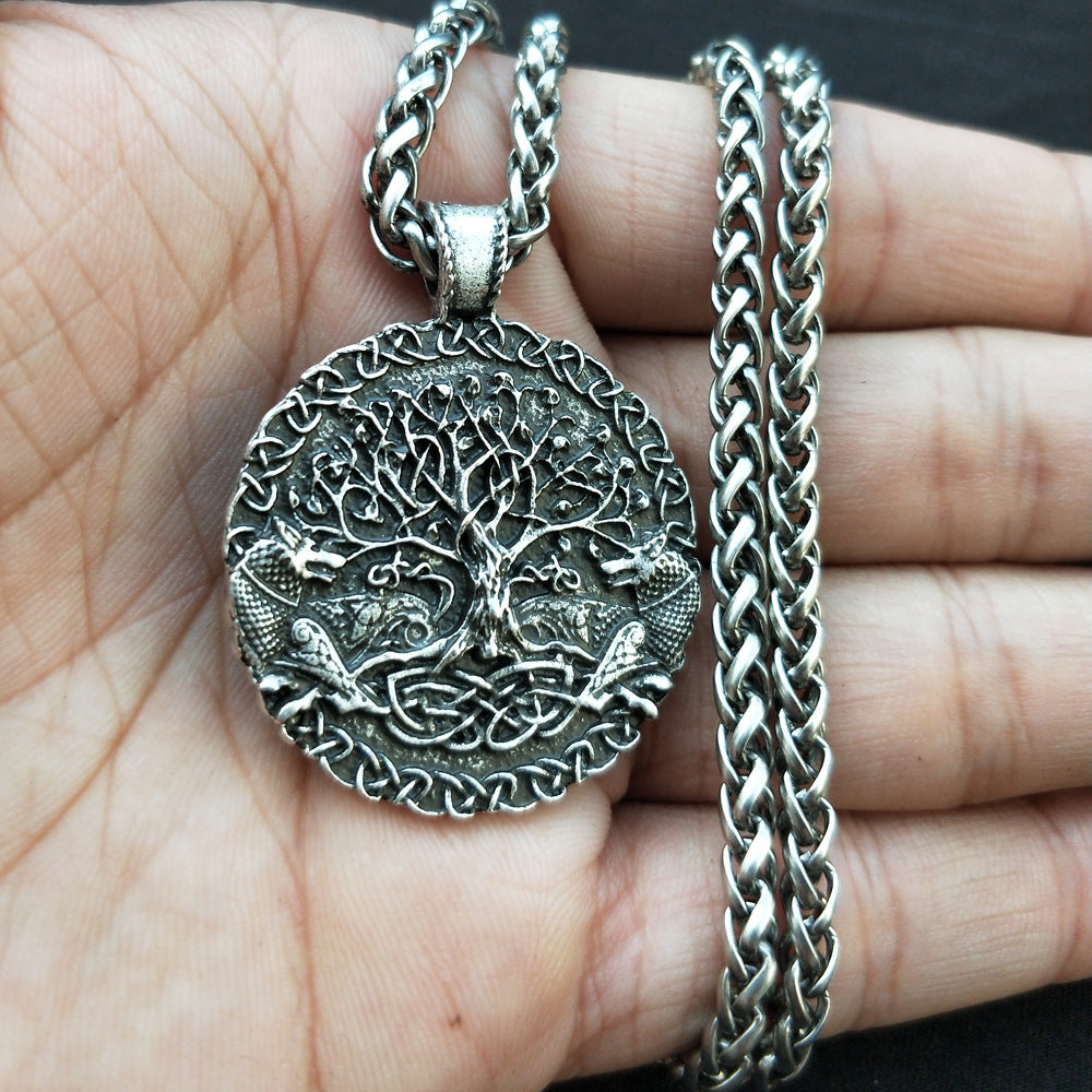 Viking Odin Wolf Necklace with Celtic Wolf and Tree of Life Pendants