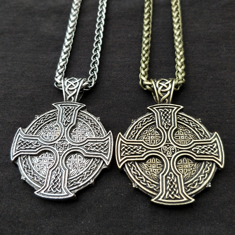 Celtic Viking Sun Cross Pendant Necklace with Norse Legacy Design