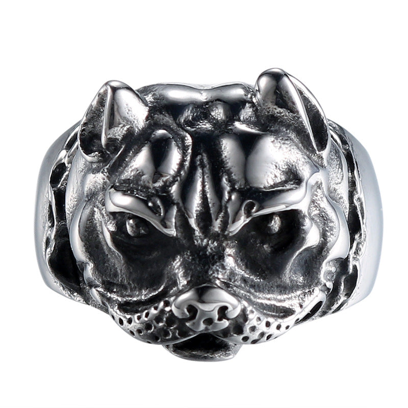 Retro Punk Titanium Steel Bulldog Ring for Men - European and American Style