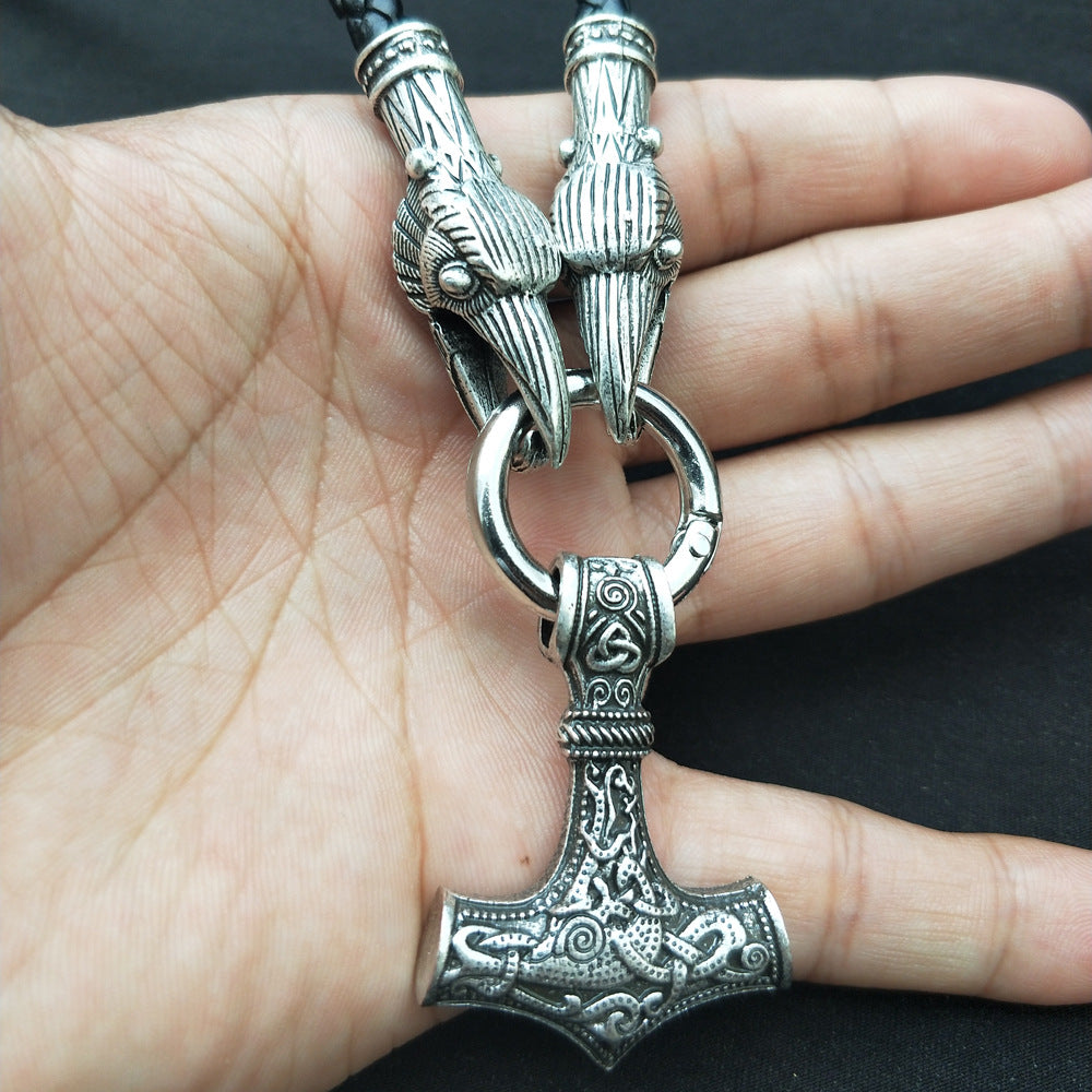 Viking Warrior Hammer Pendant Necklace for Men in Norse Mythology