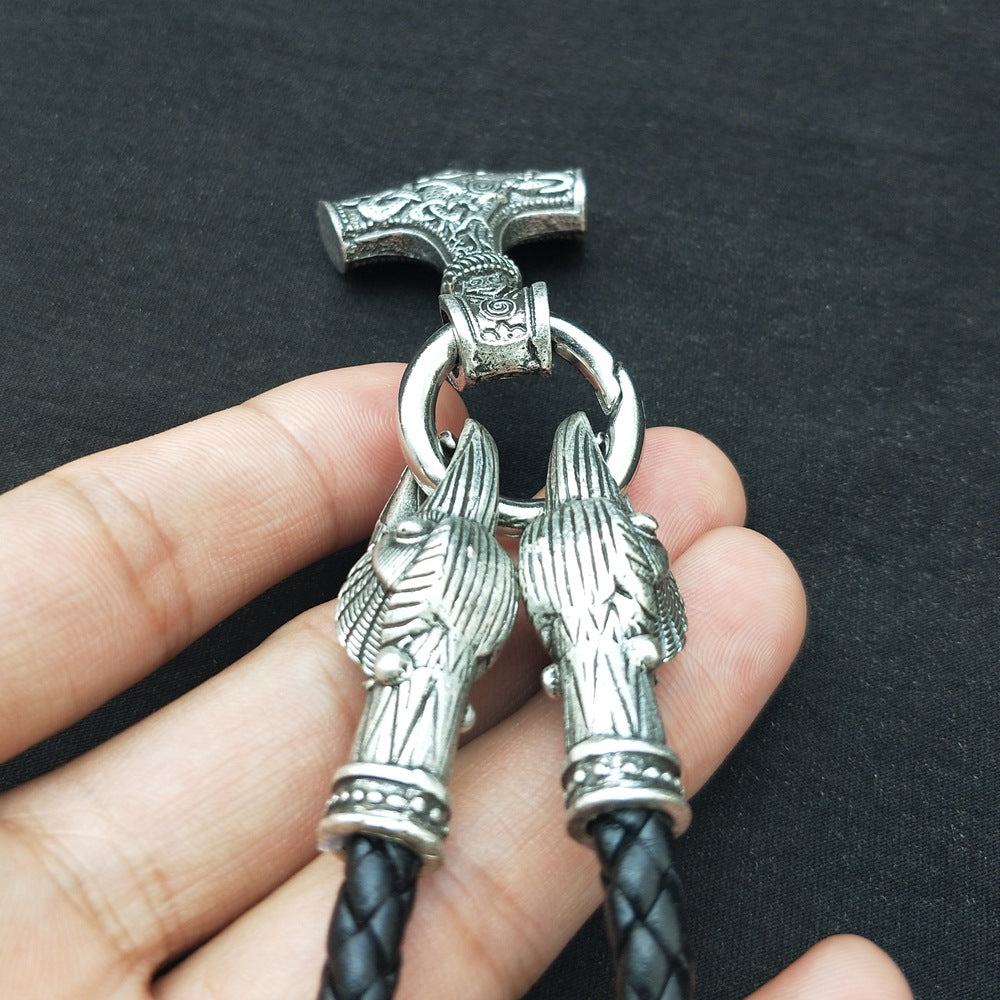 Viking Warrior Hammer Pendant Necklace for Men in Norse Mythology