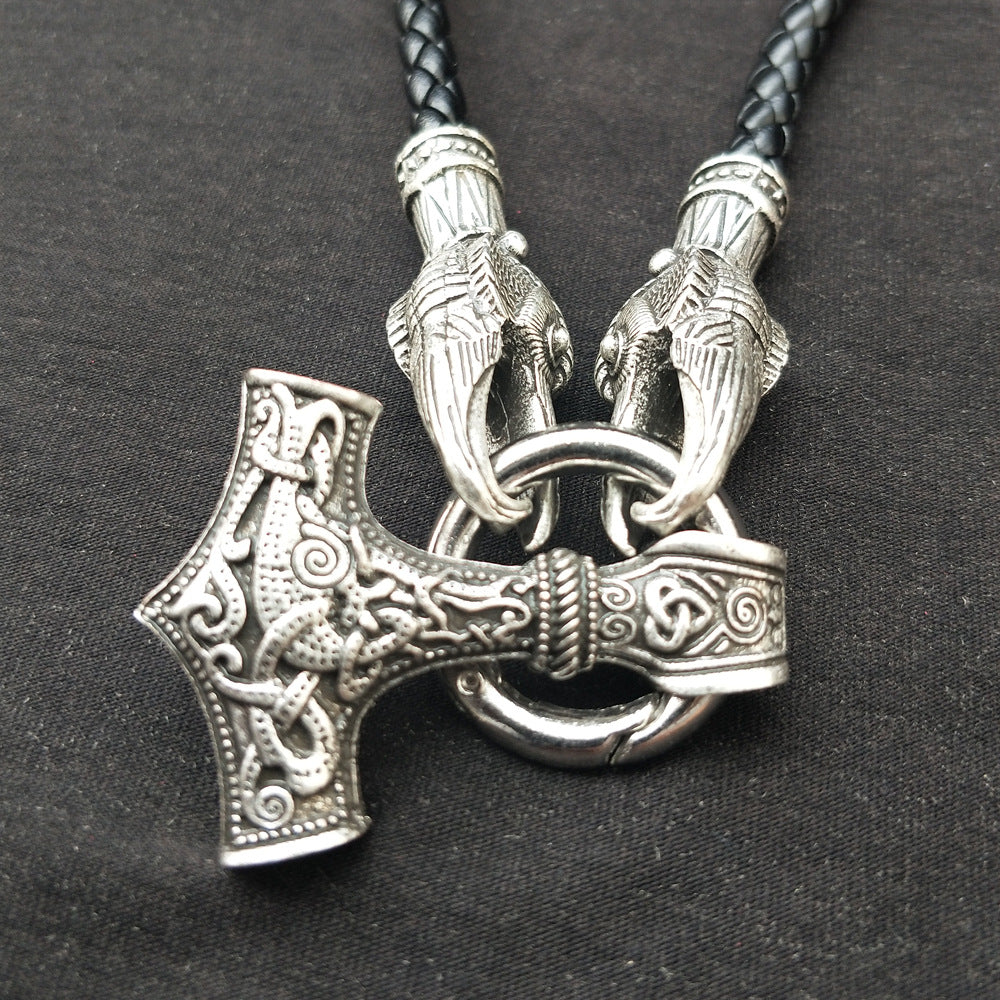 Viking Warrior Hammer Pendant Necklace for Men in Norse Mythology