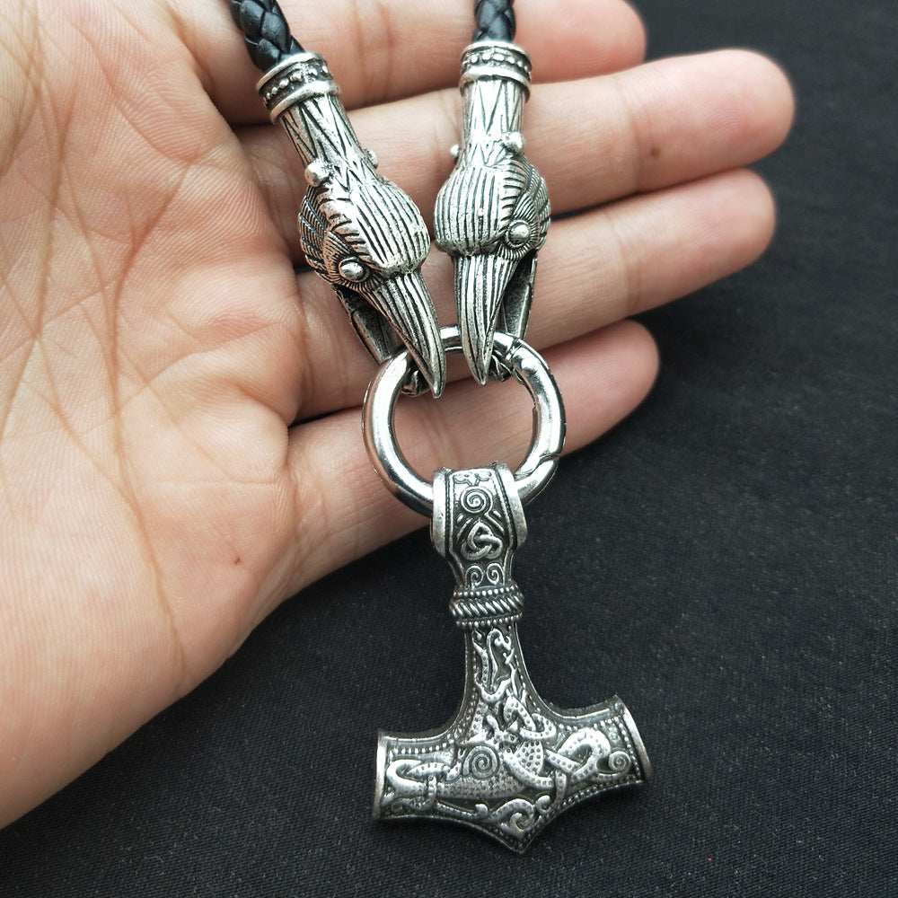 Viking Warrior Hammer Pendant Necklace for Men in Norse Mythology