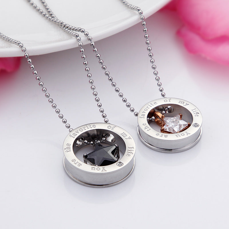 Korean Fashion Titanium Steel Couple Necklace with Zircon-Studded Star Pendant for Men and Women