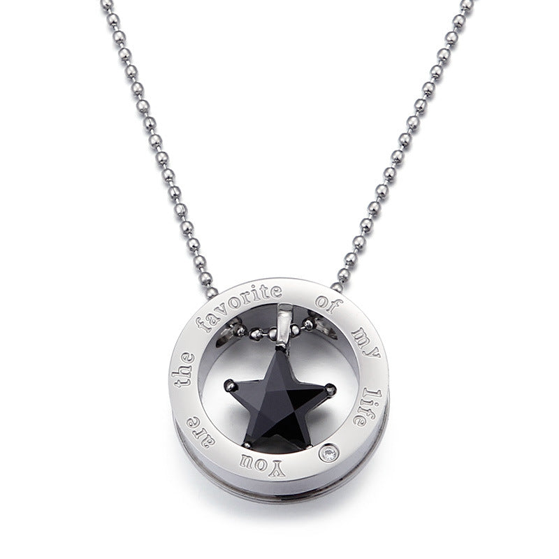 Korean Fashion Titanium Steel Couple Necklace with Zircon-Studded Star Pendant for Men and Women