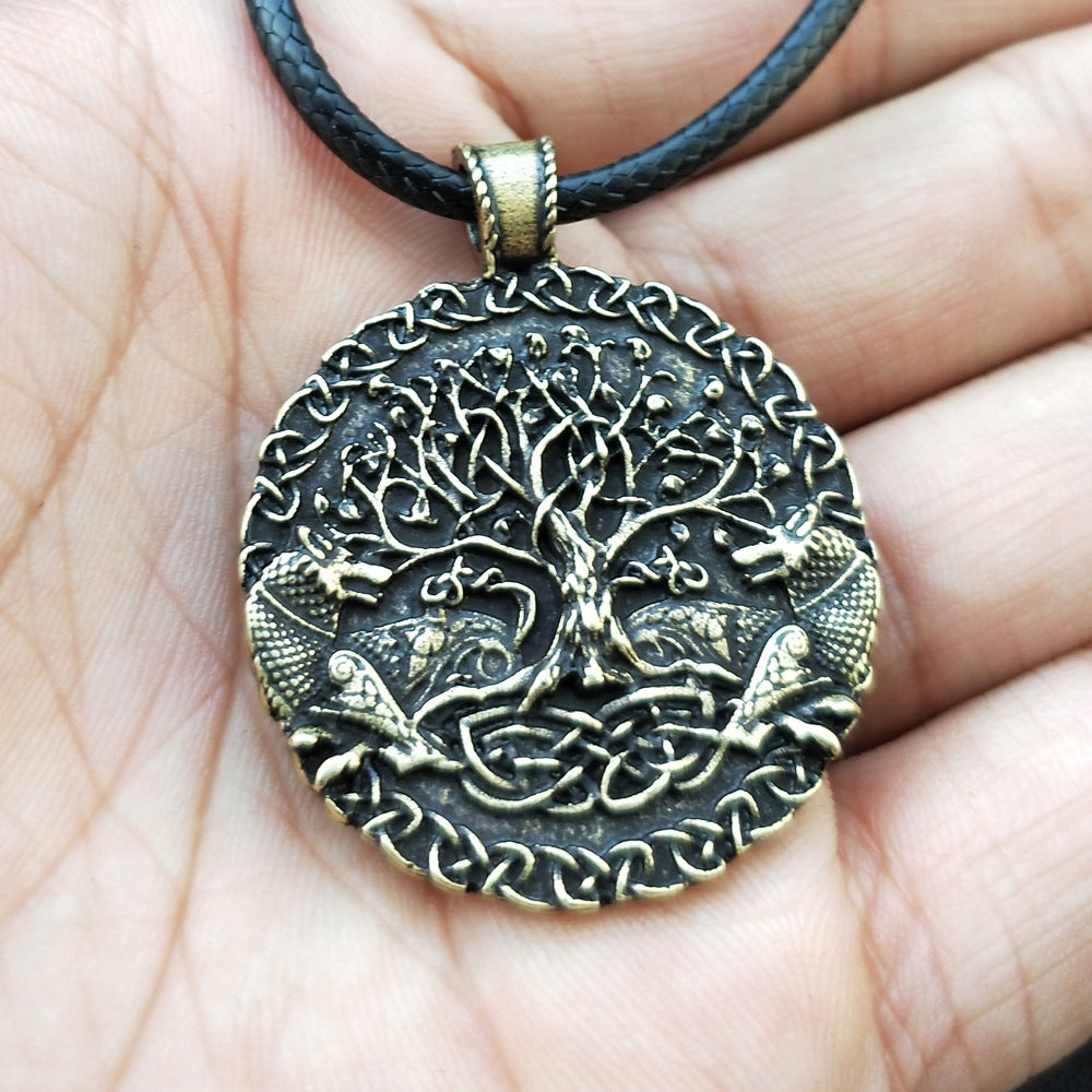 Viking Odin Wolf Necklace with Celtic Wolf and Tree of Life Pendants