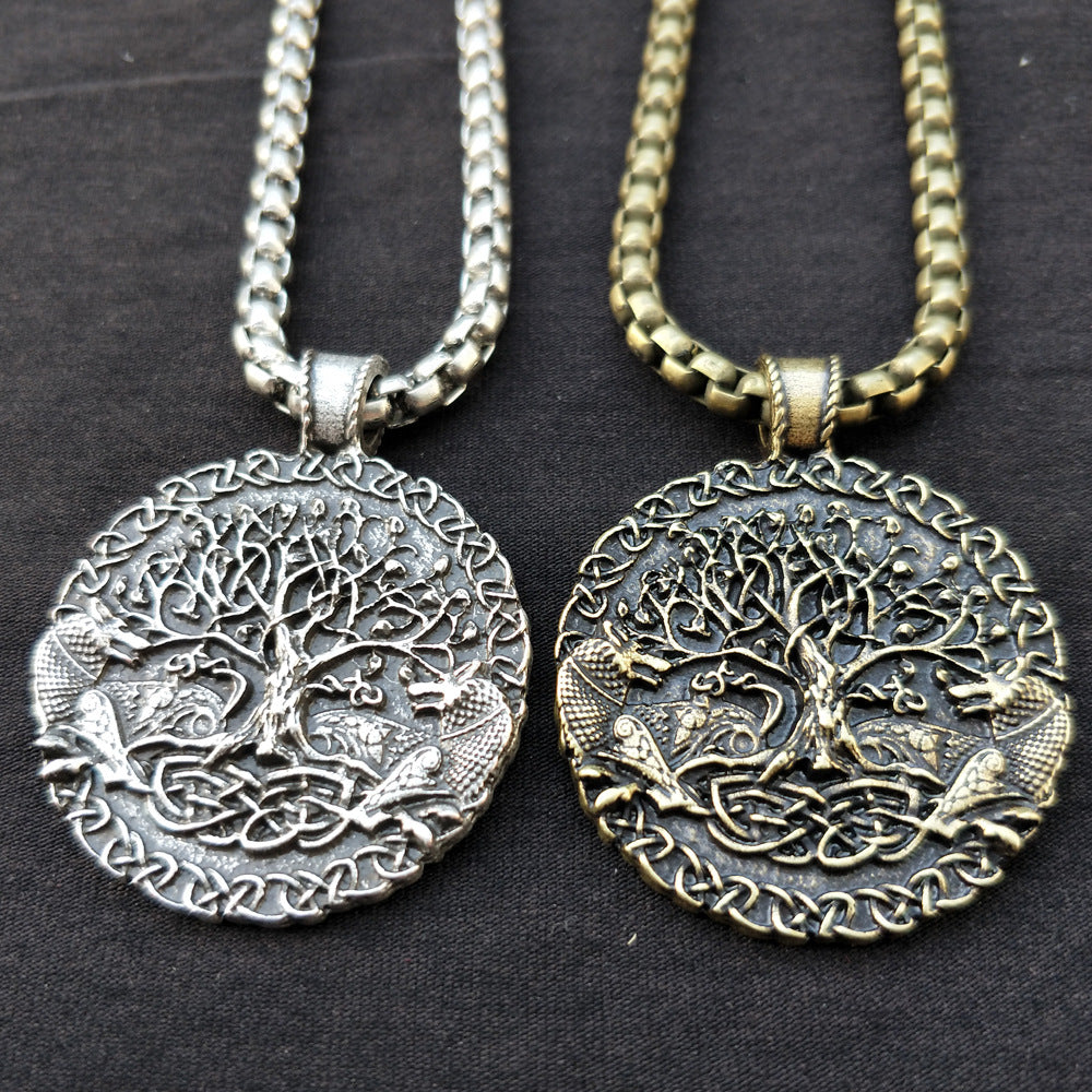 Viking Odin Wolf Necklace with Celtic Wolf and Tree of Life Pendants