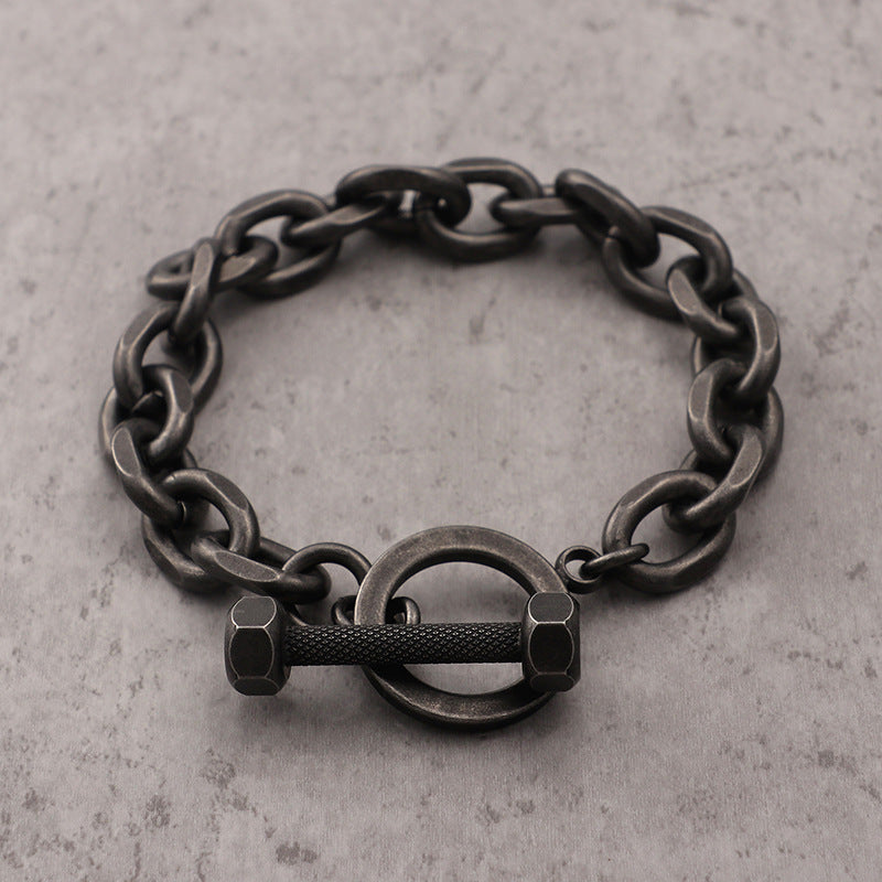 Trendy Men's Black Barbell Bracelet with Sports Elements for Fashion Enthusiasts