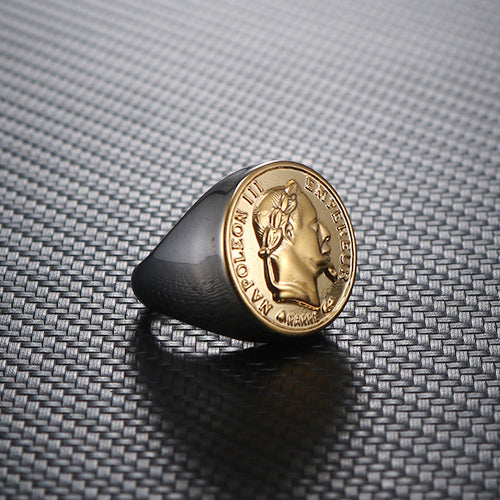 Napoleon Head Punk Gold Men's Titanium Steel Ring - Unique Fashion Statement for Men