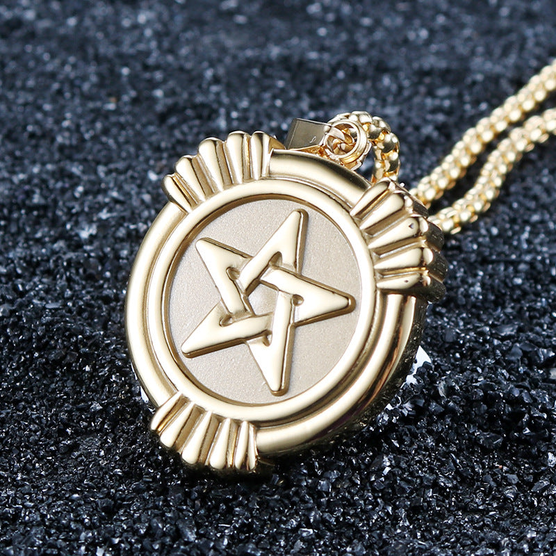 Stylish Vintage Stainless Steel Star Pendant - Custom Electroplated Gold for Men