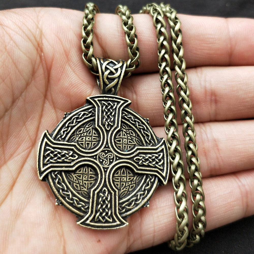 Celtic Viking Sun Cross Pendant Necklace with Norse Legacy Design