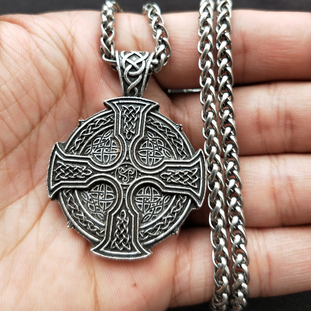 Celtic Viking Sun Cross Pendant Necklace with Norse Legacy Design