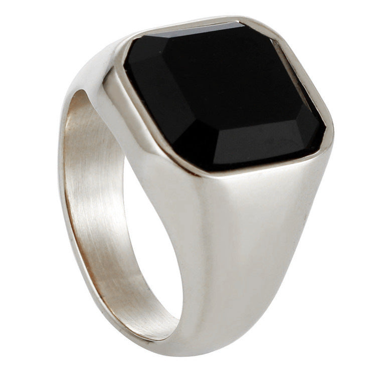 Trendy Titanium Steel Black Gemstone Ring for Men and Women - Personalized Square Design Necklace